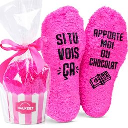 Chaussettes roses humour chocolat